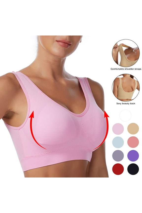 Seamless Bras for Women Plus Size Wirefree Beauty Back Bra Comfort One Piece Push Up Bralette Breathable Full Coverage Sports Bras Beige XXXXL