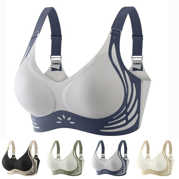 CFLVAEK Seamless Bras for Women Plus Size Wireless Everyday Bra Color Block Print Full Coverage Bralette Comfort Push Up Bras for Large Breasts Green M