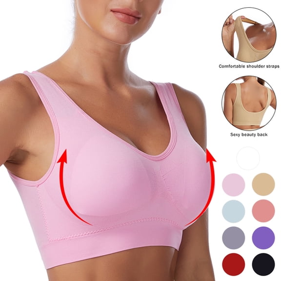CFLVAEK Seamless Bras for Women Plus Size Wirefree Beauty Back Bra Comfort One Piece Push Up Bralette Breathable Full Coverage Sports Bras Pink XL