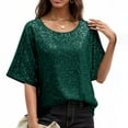 thumbnail image 1 of CFLVAEK Sequin Tops Women Casual Short Sleeve Tshirts Sparkly Glitter Cocktail Club Party Blouse Loose Fitted Round Neck Shirts 2025 XL, 1 of 9
