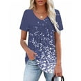 thumbnail image 1 of CFLVAEK Short Sleeve Tshirts for Women Casual V Neck Pleated Tunic Tops Fashion Floral Graphic Tees Summer Beach Vacation Clothes Blue XXL, 1 of 5