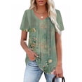 thumbnail image 1 of CFLVAEK Short Sleeve Tshirts for Women Casual V Neck Pleated Tunic Tops Fashion Floral Graphic Tees Summer Beach Vacation Clothes Green L, 1 of 5