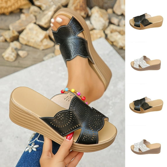 CFLVAEK Slide Sandals for Women Comfort Arch Support Sandals Soft Wedges Sandal Casual Summer Beach Walking Sandals Slip On Vacation Shoes Size 9