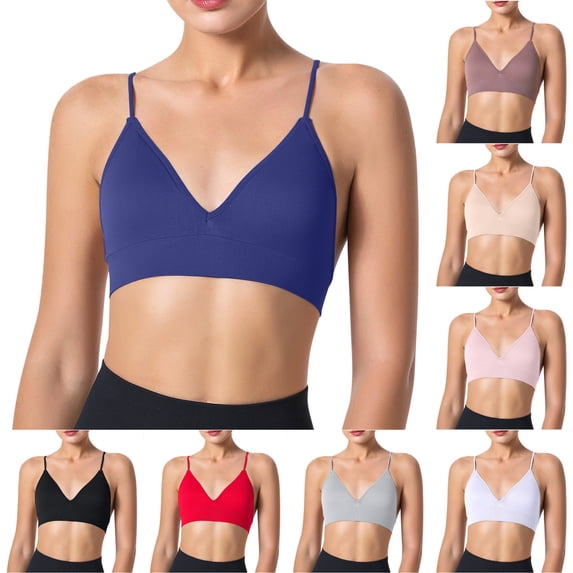 CFLVAEK Spaghetti Strap Sports Bras for Women High Support Quick Dry Sports Bra Wireless Padded V Neck Yoga Workout Gym Bra Gray M
