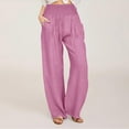 thumbnail image 1 of CFLVAEK Straight Going Out Slacks Women High Waisted Wide Leg Drawstring Pant Loose Fitting Plain Cotton Linen Trousers Lightweight Yoga Beach Pants with Pocket, 1 of 8