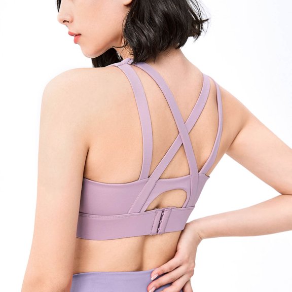 CFLVAEK Strappy Sports Bras for Plus Size Women, Comfort Wireless Lift Up Bra Light Weight Full Figure Bralettes Cross Back Close Running Bralette