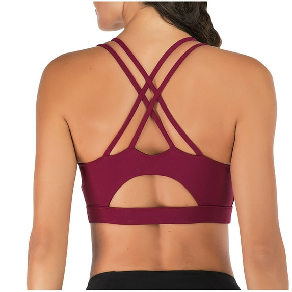 CFLVAEK Strappy Sports Bras for Women, Comfy Wirefree Support Bra Lightweight Full Coverage Bralettes Cross Back Cutout Exercise Bralette