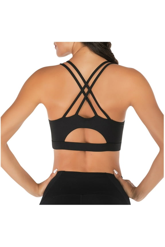 Strappy Sports Bras for Women, Comfy Wirefree Support Bra Lightweight Full Coverage Bralettes Cross Back Cutout Exercise Bralette