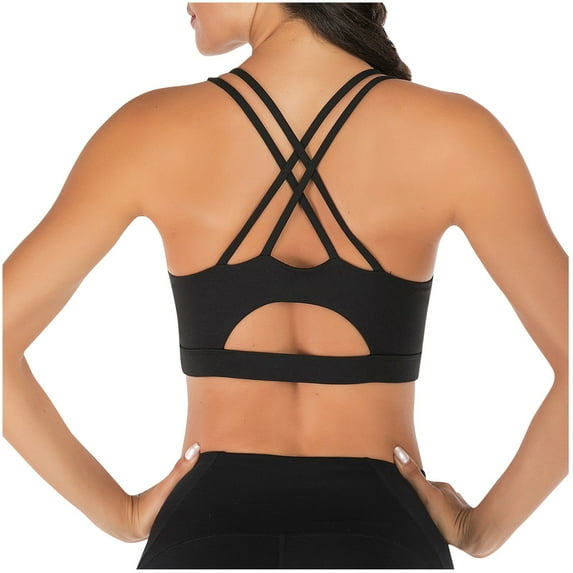CFLVAEK Strappy Sports Bras for Women, Comfy Wirefree Support Bra Lightweight Full Coverage Bralettes Cross Back Cutout Exercise Bralette