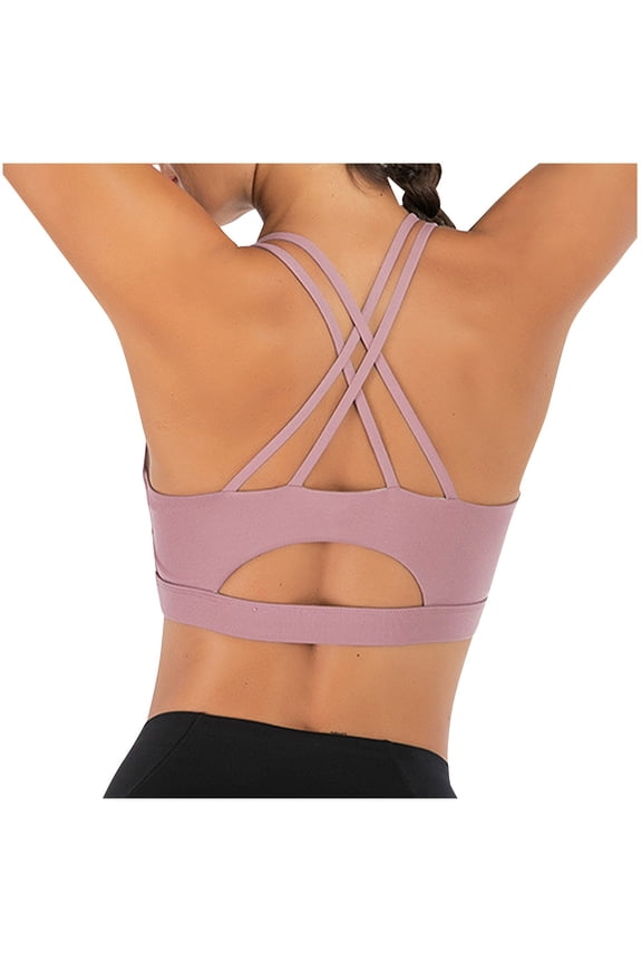 Strappy Sports Bras for Women, Comfy Wirefree Support Bra Lightweight Full Coverage Bralettes Cross Back Cutout Exercise Bralette