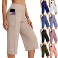thumbnail image 1 of CFLVAEK Stretch Capris for Women with Side Pockets Plus Size High Waisted Tummy Control Yoga Pants Solid Color Wide Leg Workout Capri Pant Purple L, 1 of 8