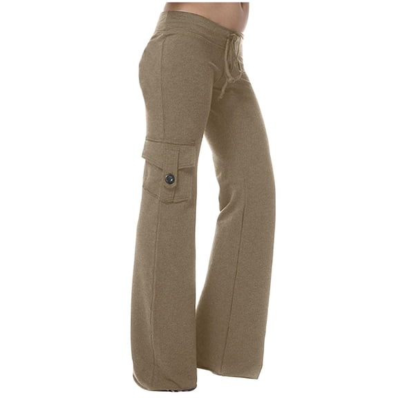 CFLVAEK Stretch Cargo Pants for Women Athleisure Mid Rise Bootcut Pants Casual Plain Hiking Trousers Lightweight Tall Length Travel Pants with Pocket and Drawstring