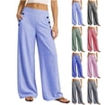 thumbnail image 1 of CFLVAEK Striped Pants for Women Loose Fit Straight Wide Leg Trousers Casual Summer High Waisted Long Pant for Beach Vacation Light Blue XL, 1 of 8