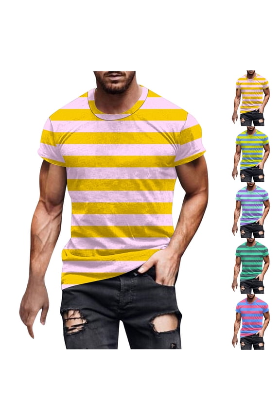 Striped T Shirt Men Big and Tall Short Sleeve Summer Tshirts Comfy Crew Neck Tshirt for Workout Gym Fitness Army Green XL