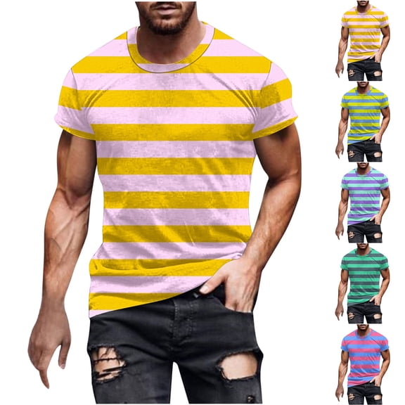 CFLVAEK Striped T Shirt Men Big and Tall Short Sleeve Summer Tshirts Comfy Crew Neck Tshirt for Workout Gym Fitness Army Green XXL