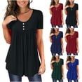 thumbnail image 1 of CFLVAEK Summer Blouses for Women Dressy Dressy Dressy Casual Scoop Neck Pleated Tunic Tops Loose Short Sleeve Shirts Solid Color Going Out Top Dark Blue XXL, 1 of 9