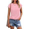 thumbnail image 1 of CFLVAEK Summer Cap Sleeve Tshirts for Women Casual Round Neck T Shirts Loose Solid Color Basic Tees 2025 Pink S, 1 of 6