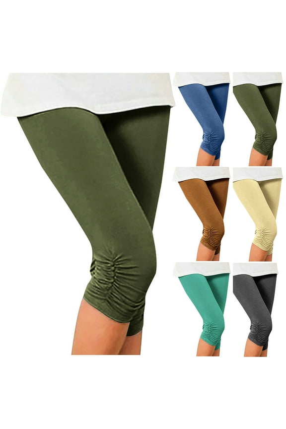 Summer Capri Leggings for Women Plus Size High Waisted Workout Yoga Leggings Solid Color Hollow Out Beach Cropped Pants Tummy Control Bottom Capris Beige XXL