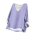 thumbnail image 1 of CFLVAEK Summer Casual Plus Size Long Sleeve Shirts Women Flowy Solid Linen Blouse Baggy Batwing Tunics Oversized Scoop Neck Tummy Coverage Tops Markdown of The Day, 1 of 7