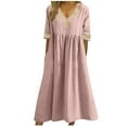 thumbnail image 1 of CFLVAEK Summer Gauze Cotton Linen Dresses for Women with Pocket Plus Size Short Sleeve Resort Wear Dress Casual Solid Color Beach Dresses Loose Fit Eyelet V Neck Midi Long Dress Pink XXL, 1 of 6