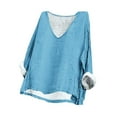 thumbnail image 1 of CFLVAEK Summer Long Sleeve Tshirts for Women Plus Size Boxy Solid Linen Gauze Blouse Loose Fit Batwing Tunics Breathable Scoop Neck Beach Tops Todays Markdown, 1 of 7
