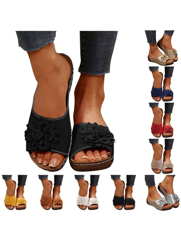 Summer Sandals for Women 2025 Slip On Comfortable Slides Sandals Ladies Flower Slides Sandal Lightweight Platform Shoes Plus Size Size 7.5