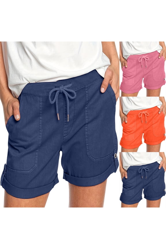 Summer Shorts for Women High Waisted Drawstring Shorts Plus Size Wide Leg Summer Casual Shorts with Pockets Orange XXXL
