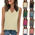 thumbnail image 1 of CFLVAEK Summer Tank Tops for Women Casual V Neck Top Loose Fit Sleeveless Vacation Shirts Solid Color Basic Tees Yellow M, 1 of 8