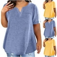 thumbnail image 1 of CFLVAEK Summer Tshirts for Women 2025 Plus Size Short Sleeve Going Out Tshirt Loose Fit Notch V Neck T Shirts Solid Color Classic Tees Light Blue XL, 1 of 6