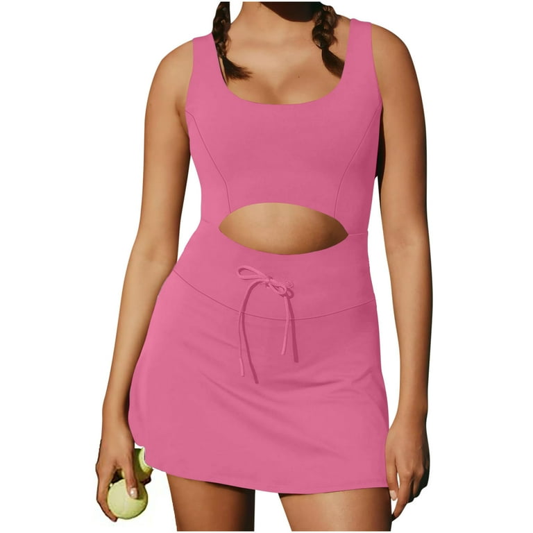 CFLVAEK Summer Workout Dresses for Women 2024 Tummy Control Cutout Tennis  Dress Stretch Solid Golf A Line Dresses Athleisure Sleeveless Waist Lace Up  Skort Dress with Shorts - Walmart.com