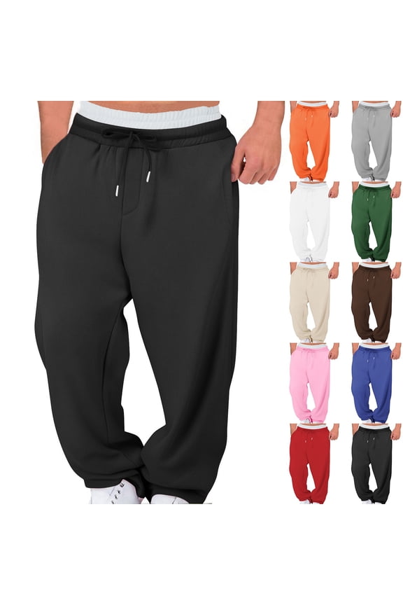 Sweatpants for Men Big and Tall Open Bottom Wide Leg Workout Pants Loose Fit Drawstring Elastic Waist Sweatpant with Pockets Beige XXXL