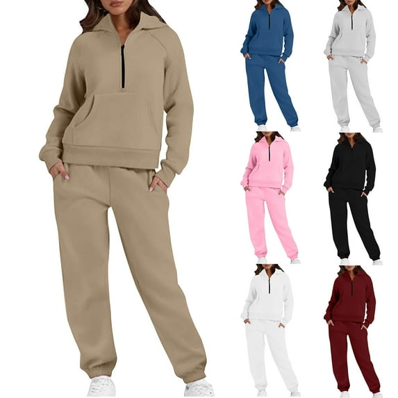 CFLVAEK Sweatsuits 2pcs Sets Womens Oversized Half Zip Hoodies High Waisted Sweatpants Trendy Fall Tracksuits with Pockets Blue S