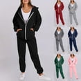 thumbnail image 1 of CFLVAEK Sweatsuits Two Piece Sets for Women Plus Size Full Zip Hooded Sweatshirts Comfy High Waisted Pants Solid Color Print Sport Outfits with Pockets Black L, 1 of 10