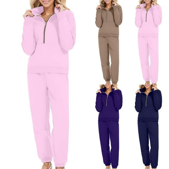 CFLVAEK Sweatsuits Women 2 Piece Outfit Plus Size Zip Up Long Sleeve Sweatshirts Elastic Waisted Sweatpants Trendy Fall Workout Tracksuits with Pockets Purple XXXXXL