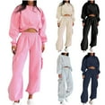 thumbnail image 1 of CFLVAEK Sweatsuits for Women Two Piece Long Sleeve Crop Sweatshirts Comfort High Waist Jogger Pants Trendy Fall Outfits Sets Pink S, 1 of 8