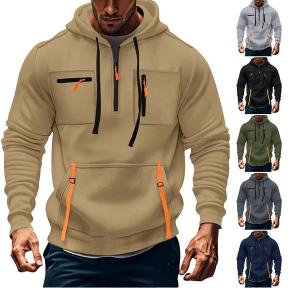 CFLVAEK Tactical Hoodies Men Casual Workout Hoodie Sweatshirts Quarter Zip Pullover with Pockets Fall Fashion Long Sleeve Hooded Sweatshirt Black L