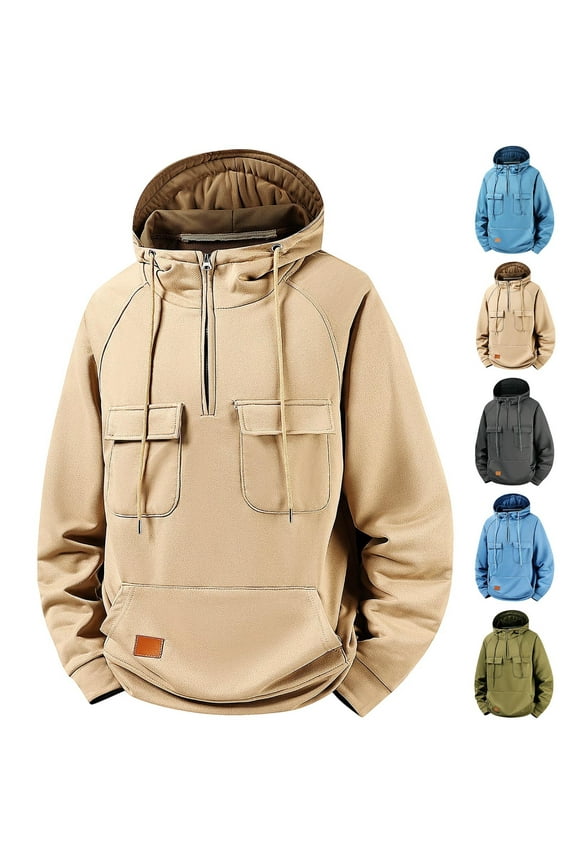 Tactical Hoodies for Men Fleece Lined Zip Up Military Hoodie Pullover with Pockets Thermal Winter Long Sleeve Hooded Sweatshirts Khaki XXXL