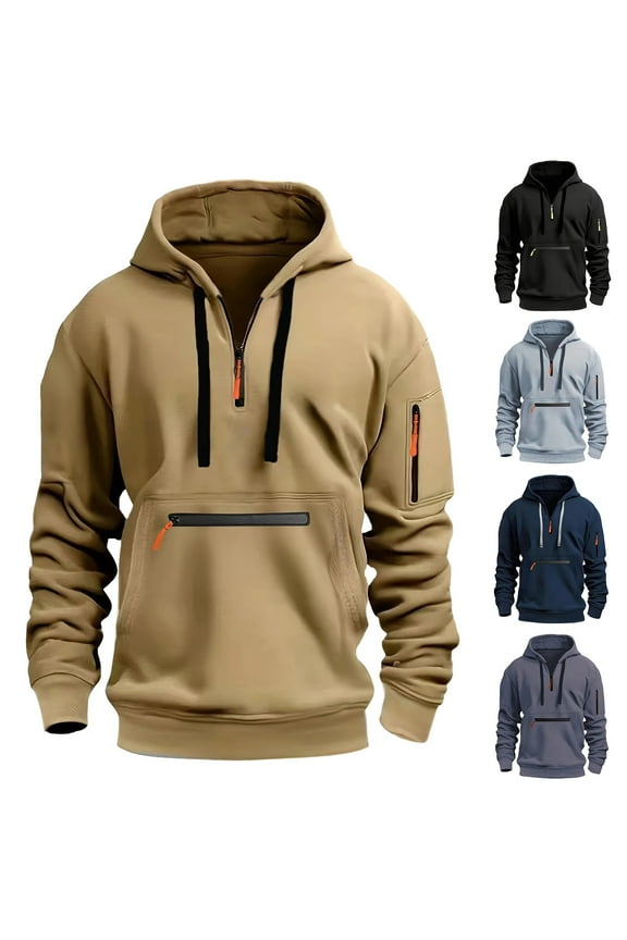 Tactical Hoodies for Men Quarter Zip Cargo Pullover Tops with Pockets Big and Tall Long Sleeve Military Hoodie Sweatshirts Black XL