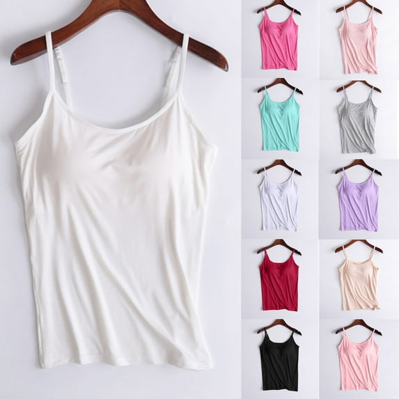 CFLVAEK Tank Top with Built in Bra for Women Modal Padded Crewneck Camisole Wireless Sleeveless Workout Shirts Solid Color Casual Summer Going Out Cami Tops Rose Gold L
