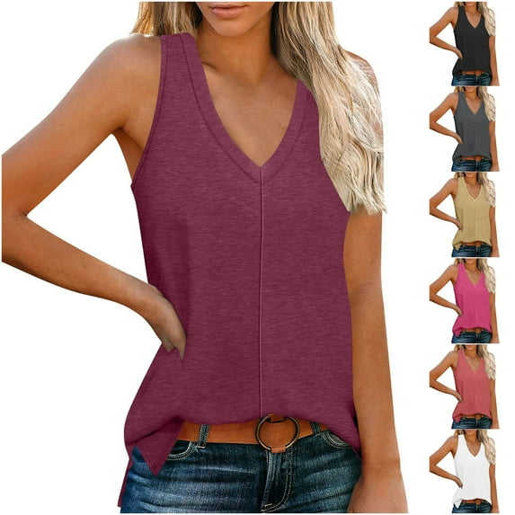 CFLVAEK Tank Top for Women Loose Fit Sleeveless Summer Tops Casual V Neck Shirts Solid Color Basic Tank Tops Summer Going Out Outfits Gray XL