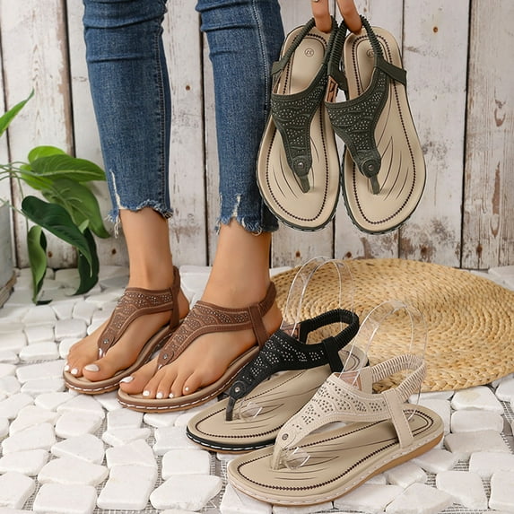 CFLVAEK Thong Sandals for Women Summer Flip Flops Comfortable Ankle Strap Slip On Flat Sandals Beach Walking Flat Sandals 2025 Size 6