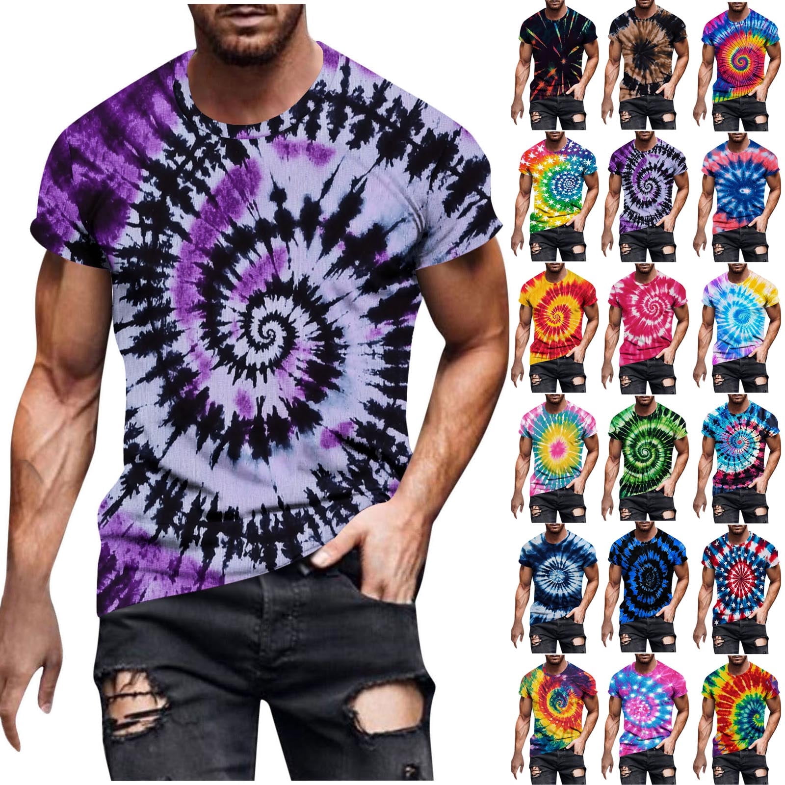 CFLVAEK Tie Dye T Shirts for Men Big and Tall Round Neck Tshirt