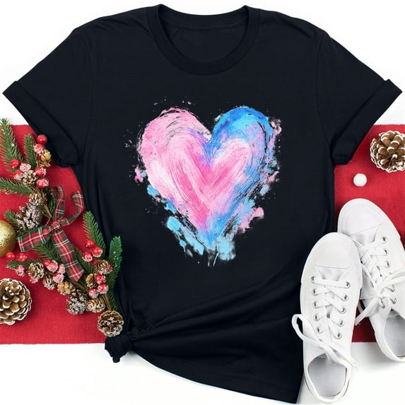 CFLVAEK Tie Dye Heart Tshirts for Women Valentines Day T Shirts Plus Size Short Sleeve Crewneck Tees Valentine's Day Gifts for Girlfriend L