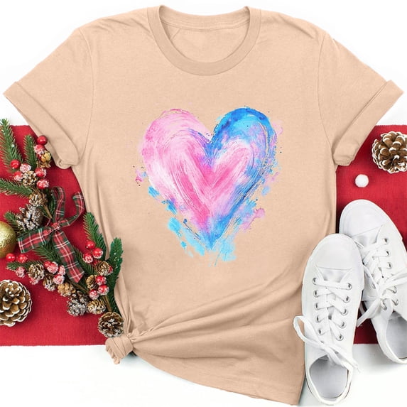 CFLVAEK Tie Dye Heart Tshirts for Women Valentines Day T Shirts Plus Size Short Sleeve Crewneck Tees Valentine's Day Gifts for Girlfriend L