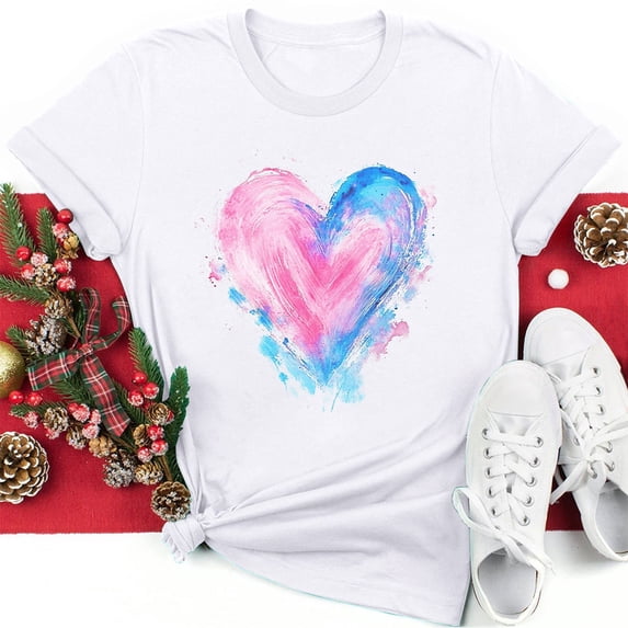 CFLVAEK Tie Dye Heart Tshirts for Women Valentines Day T Shirts Plus Size Short Sleeve Crewneck Tees Valentine's Day Gifts for Girlfriend M