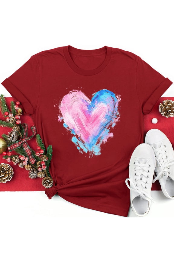 Tie Dye Heart Tshirts for Women Valentines Day T Shirts Plus Size Short Sleeve Crewneck Tees Valentine's Day Gifts for Girlfriend S