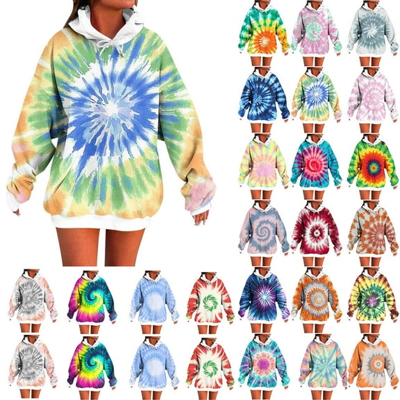 CFLVAEK Tie Dye Hoodies for Women Oversized Long Sleeve Hooded Pullovers Fall Fashion 2025 Drawstring Sweatshirts Purple XL