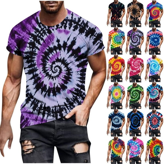 CFLVAEK Tie Dye T Shirts for Men Big and Tall Short Sleeve Tshirt Loose Fitted Round Neck Tshirts Summer Fashion Tees 2025 Green L