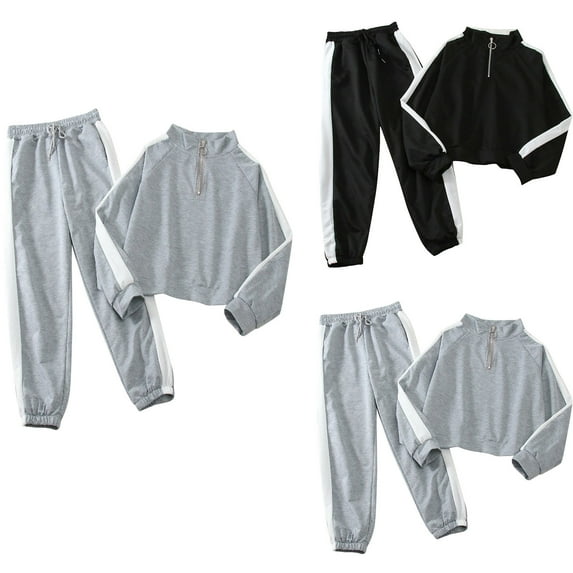 CFLVAEK Tracksuit for Women Set 2pcs Half Zip Long Sleeve Sweatshirts and Drawstring High Waist Sweatpants Trendy Color Block Sweatsuits Gray XXL