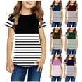 thumbnail image 1 of CFLVAEK Tshirts for Kids Girls Fashion Striped Graphic Tees Summer Casual Short Sleeve Tshirt Loose Fit Round Neck Tops Black Size 13-14 Years, 1 of 6